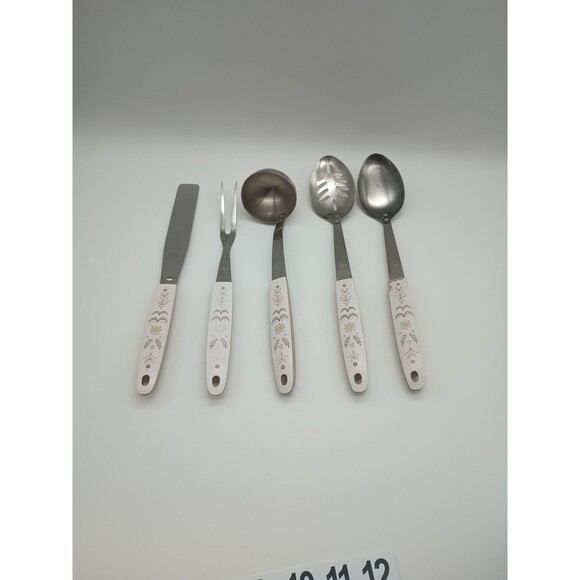 Vtg Flint Ekco Harvest Wheat Stainless 5 Piece Serving Set Slotted Spoon Ladle - Picture 1 of 11